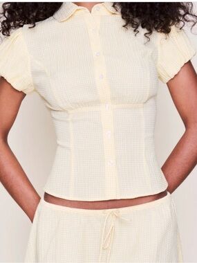 GUIZIO LIANA GINGHAM TOP IN YELLOW GINGHAM, SIZE SMALL